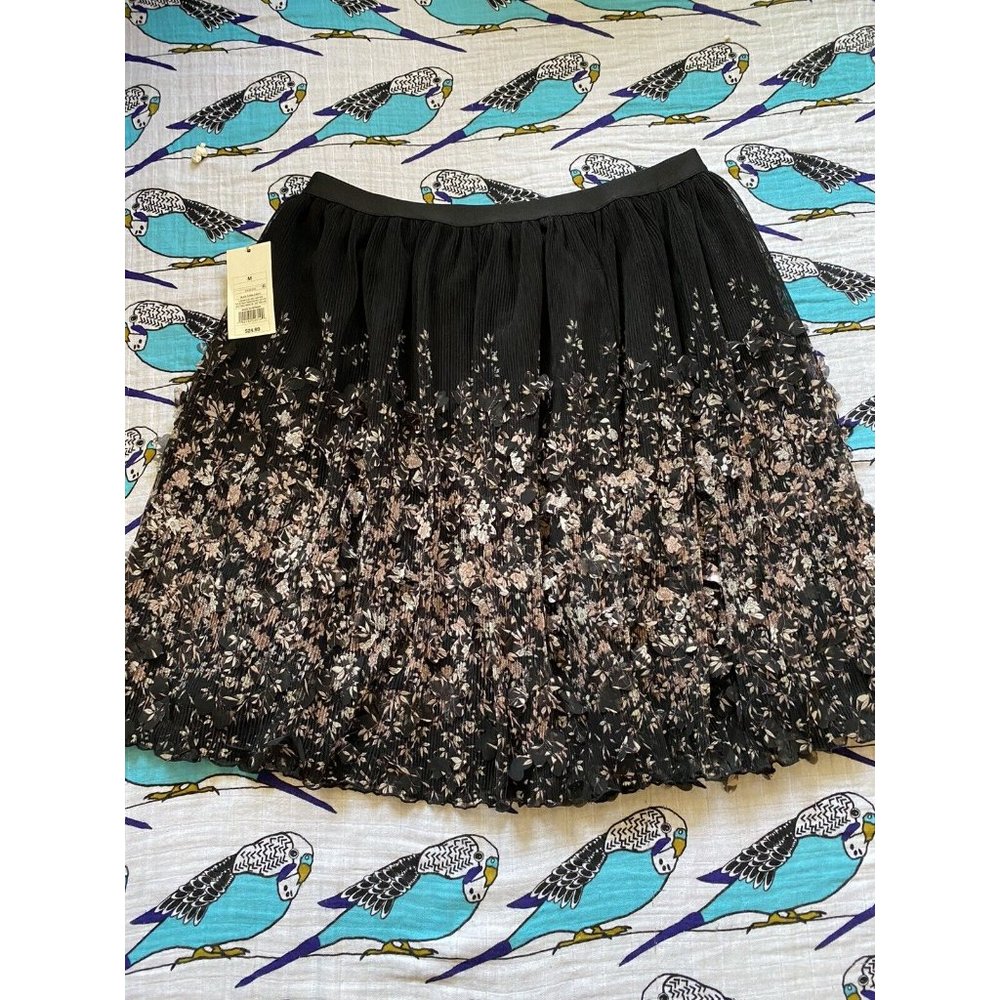 A New Day Skirt Womens Size M Black Tan Texture Stretch Elastic Waist Mini Lined